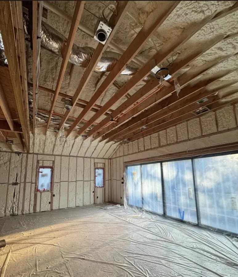 Interior walls and ceiling insulated with spray foam during new construction in Mesquite
